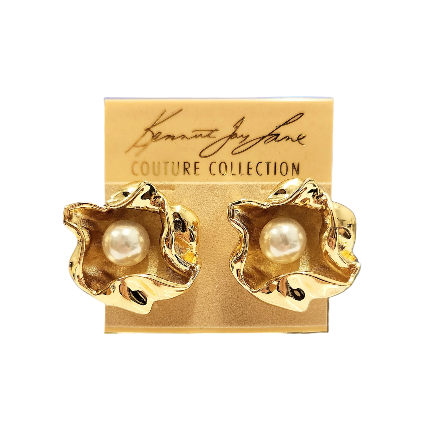 Gold Foiled Flower with Pearl Earring