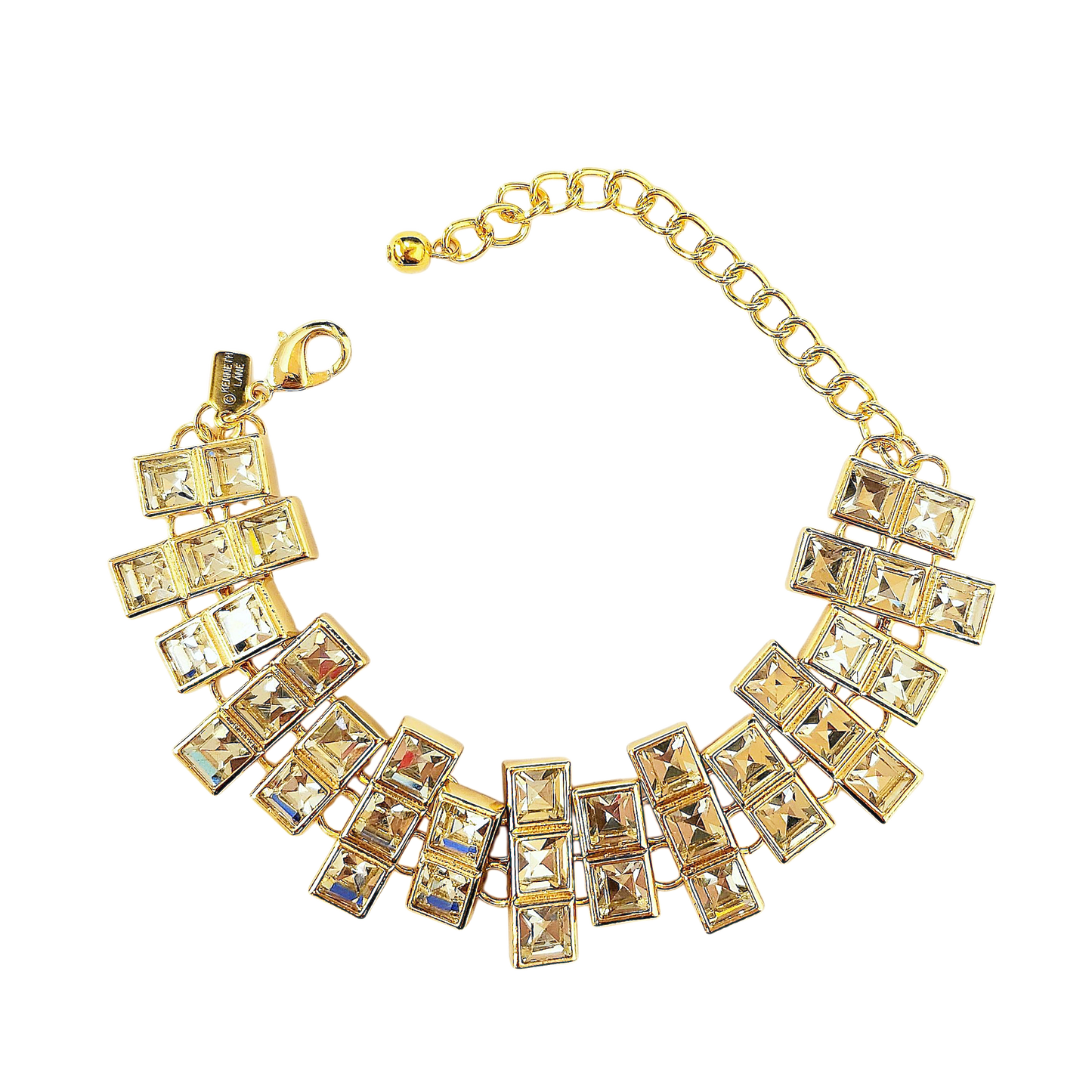 7"+3"ext. gold with square crystal lobster claw bracelet
