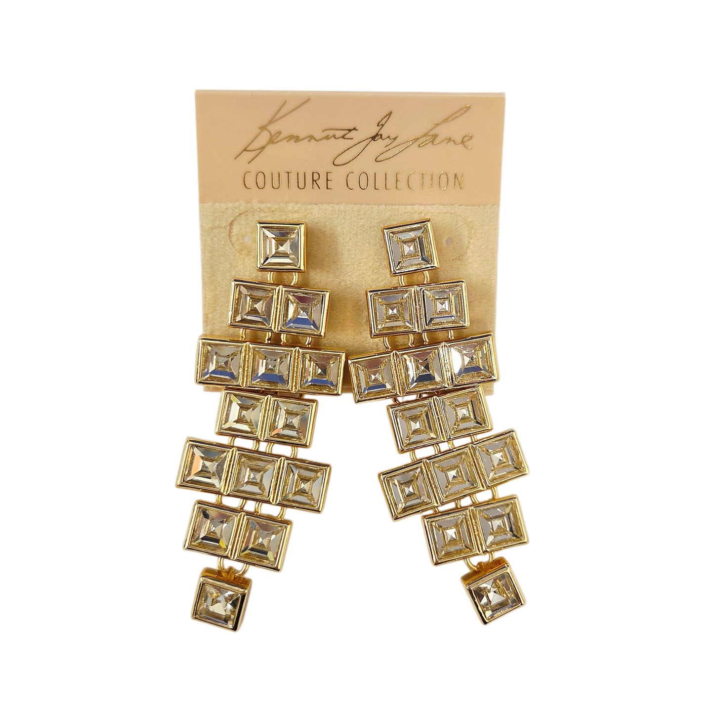 Gold Square Crystals Earring