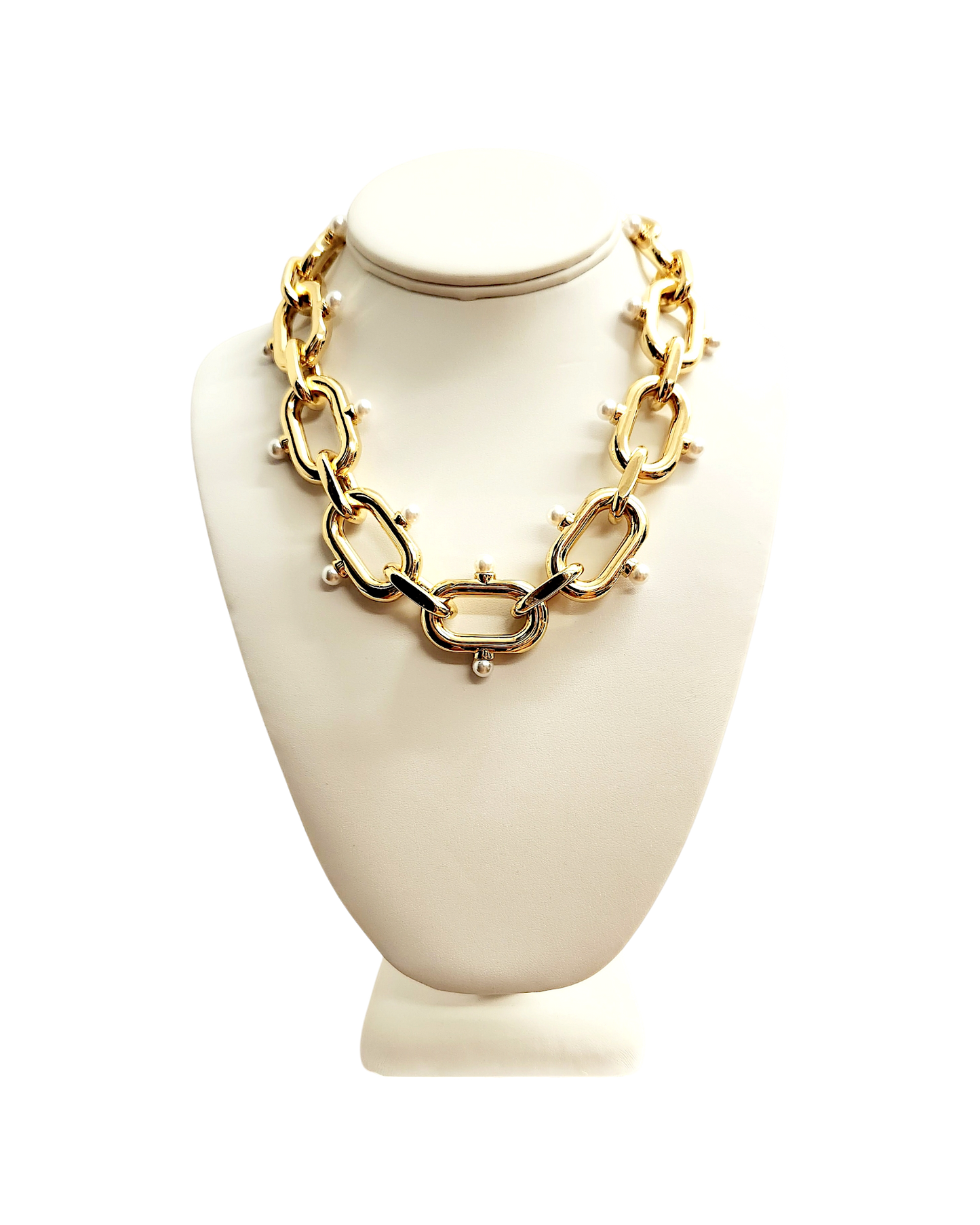 Gold Links with Pearl Dots Necklace
