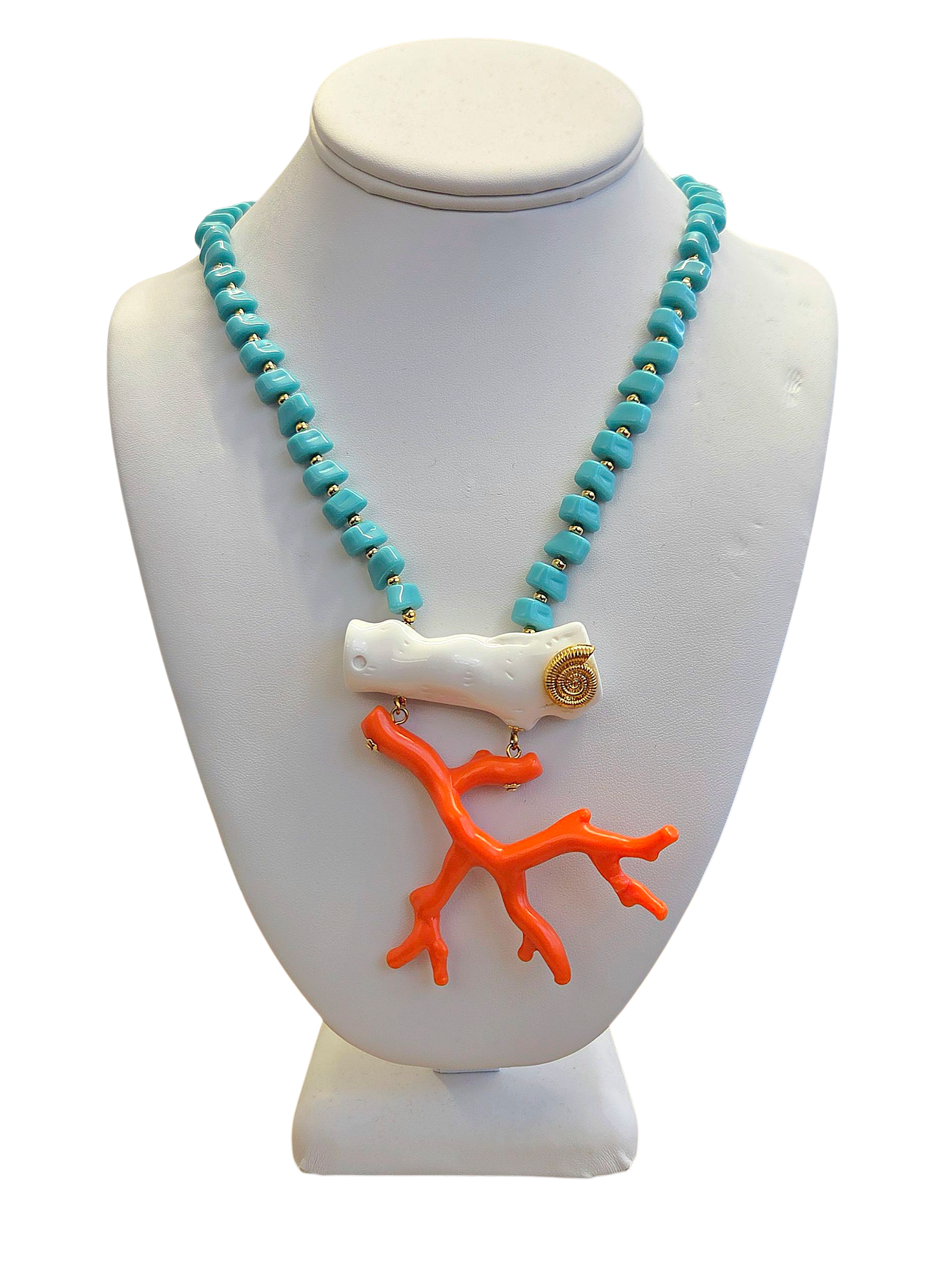 Turquoise with White & Light Coral Pendant Necklace
