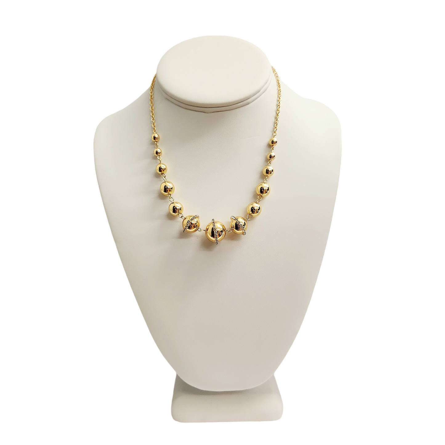 Gold Ball Rhinestone Graduated Necklace