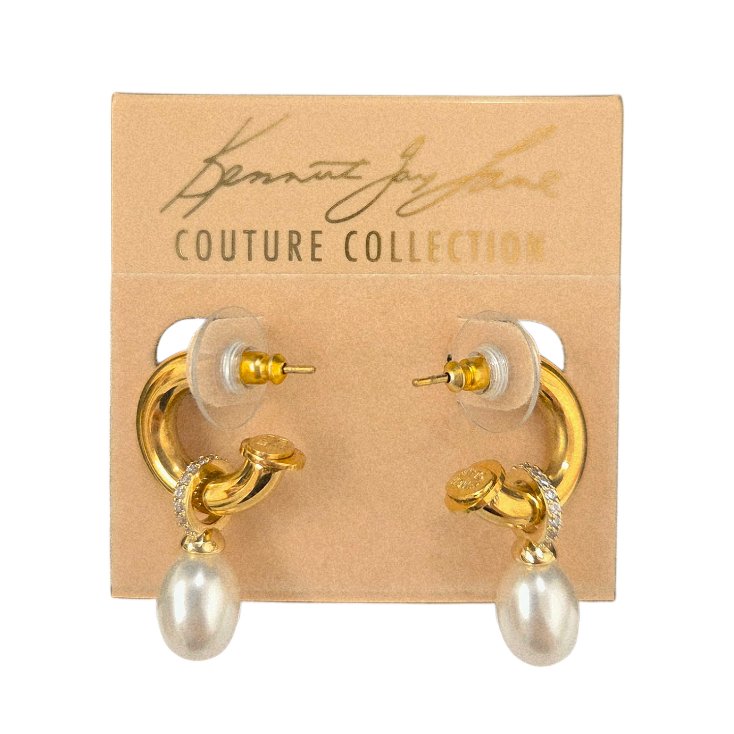 Gold Pearl Drop Hoop Earring