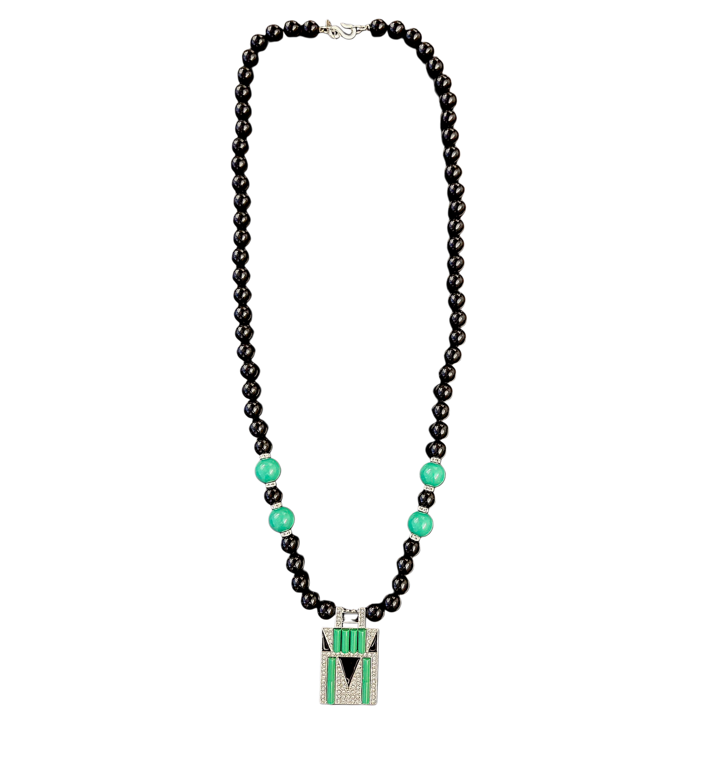 Black and Jade Deco Pendant Necklace