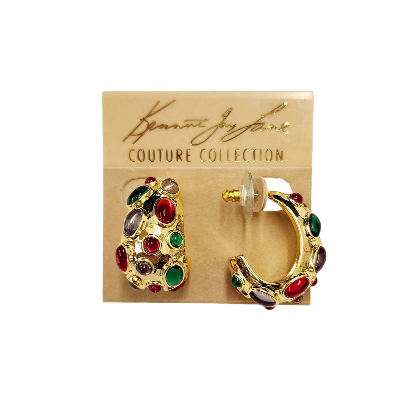 Multi-dark Gems Half-Hoop Pierced Earring