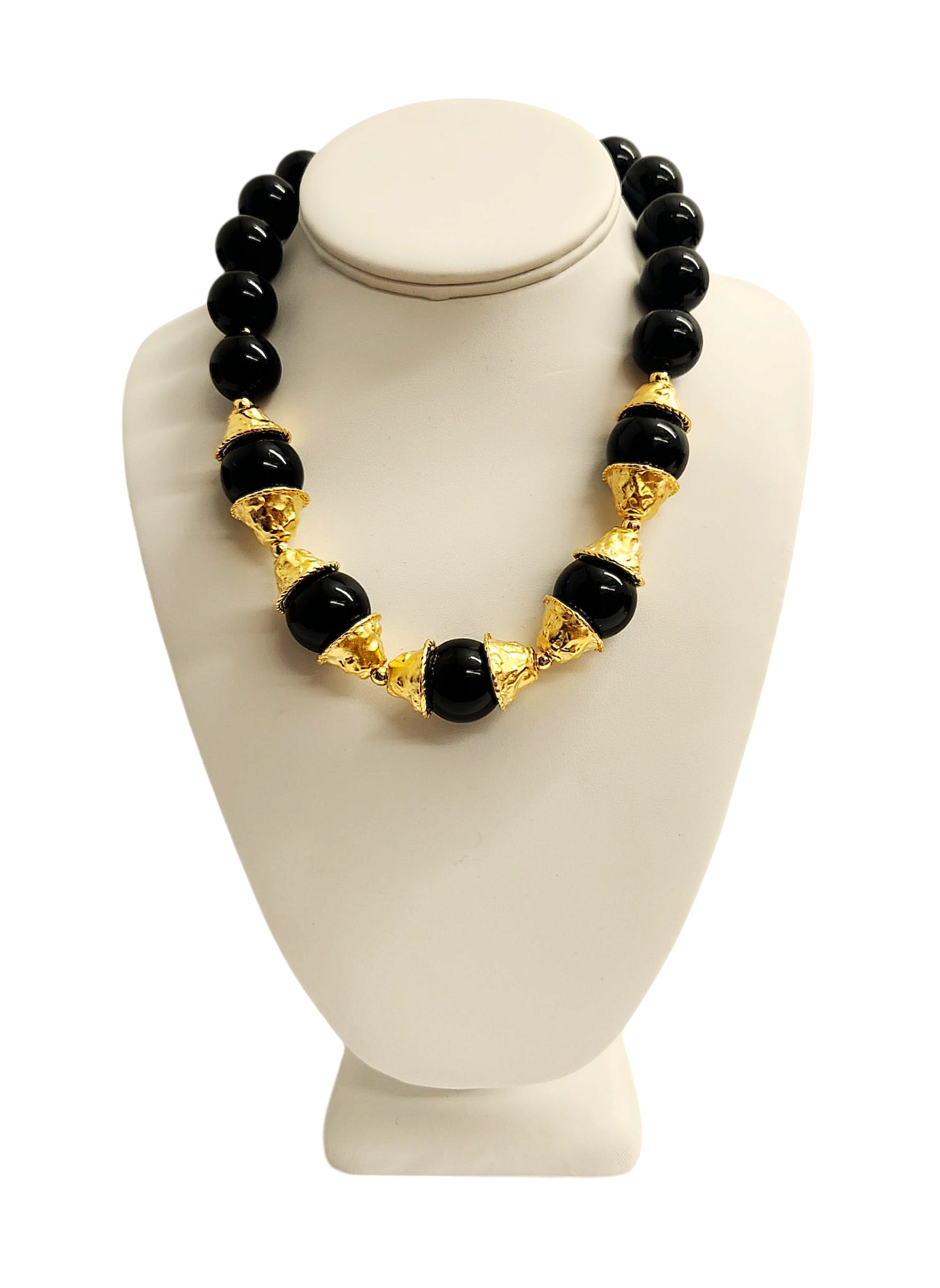 Gold with Black Bead Necklace