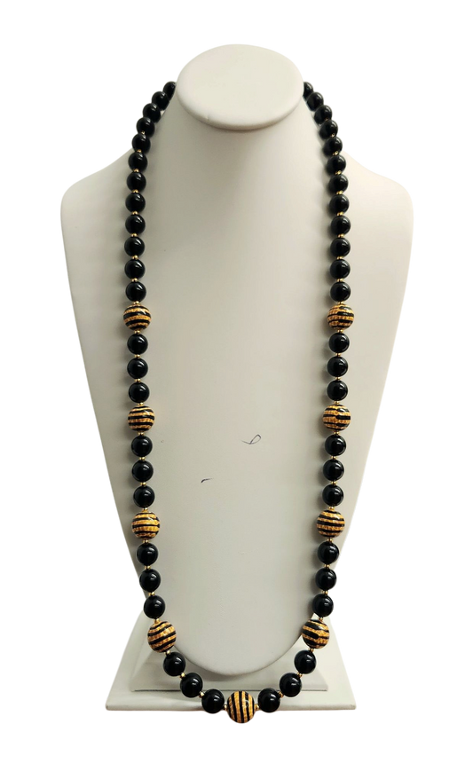 Black Bead with Animal Print Necklace