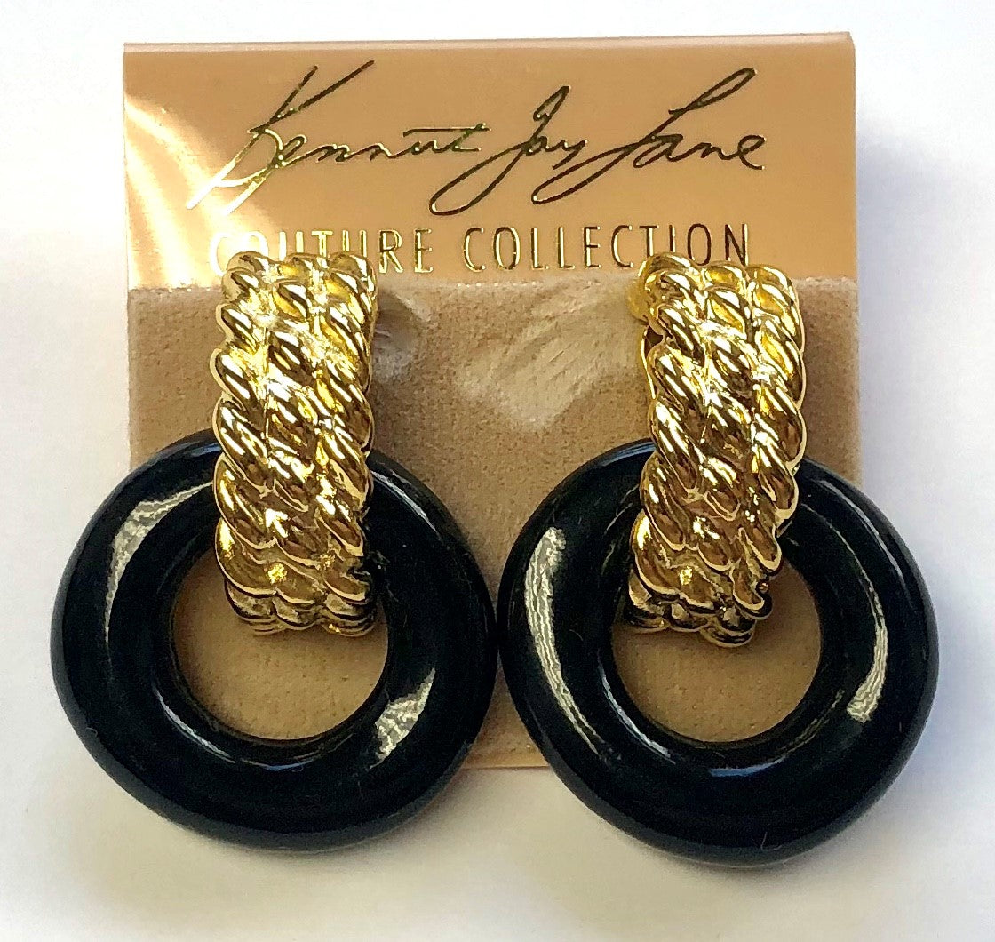 Gold Top Black Doorknocker Clip Earring