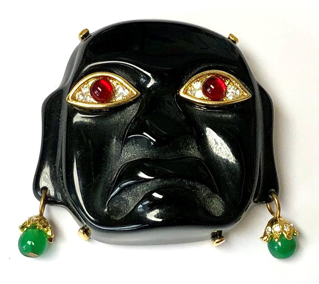Gold With Crystals Ruby Eyes Black Mayan Pin-Pendant
