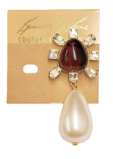 Gold-Crystal Side with Amethyst Cabochon Center Pearl Drop Clip Earring