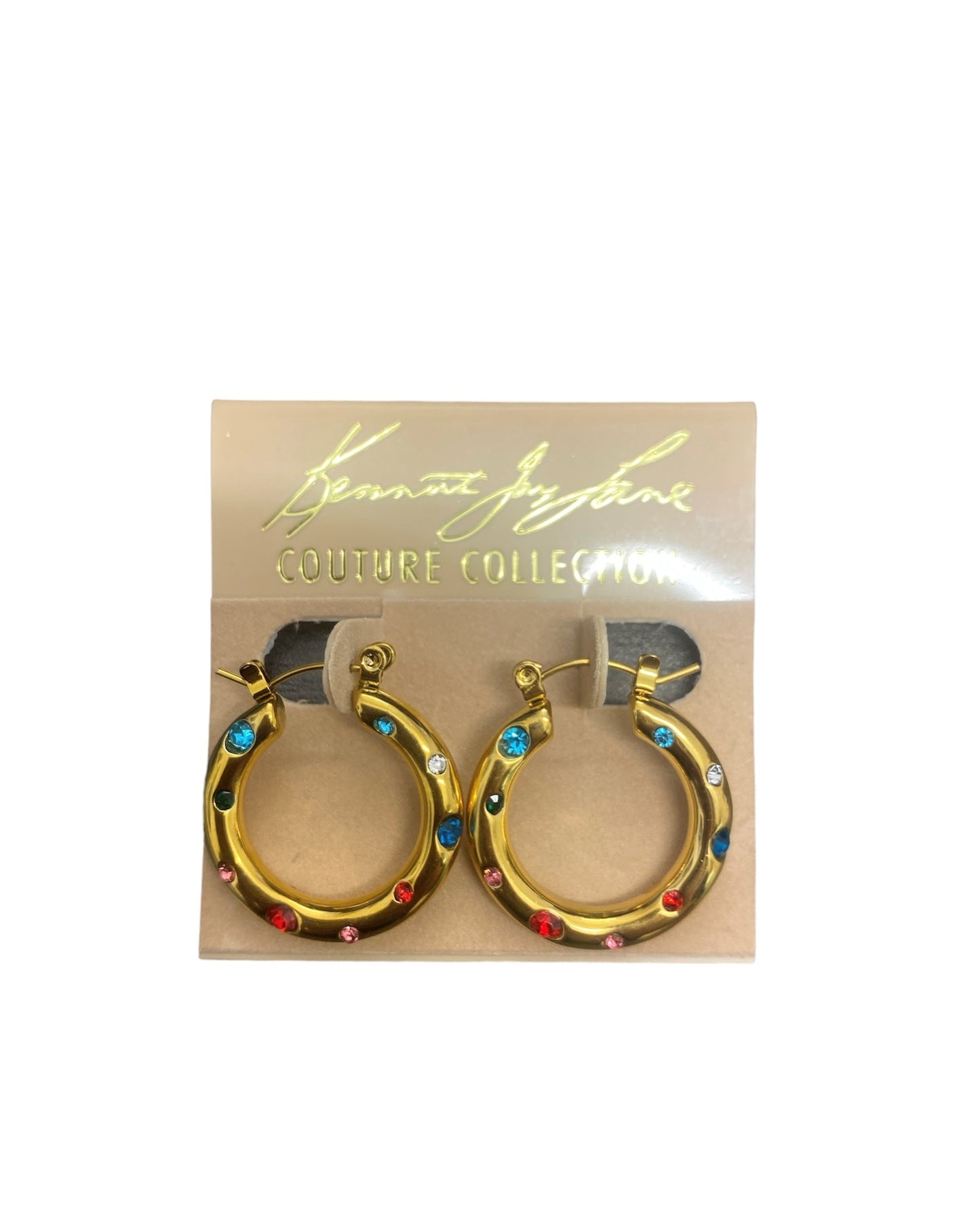 Gold Bridge Wire Hoop with Multi Gem Crystal Dots Earring