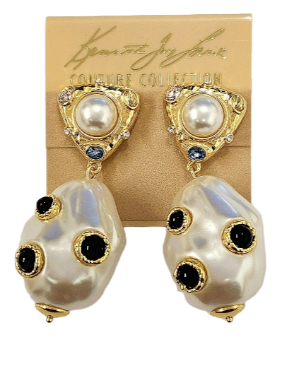 Multicolored Stone & Pearl Drop Pierced Earrings