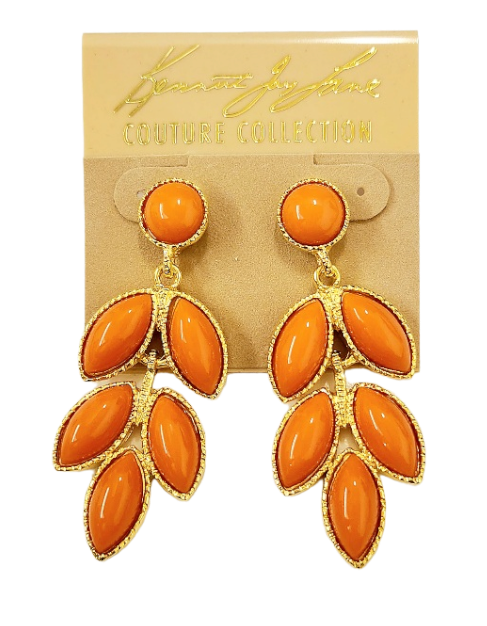 2.25" x .75" Gold Drop Post Earring with Coral Cabochon Leaves