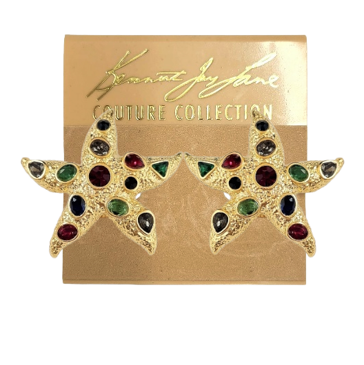 Gold with Multi Dark Gemstone Starfish Clip Earring