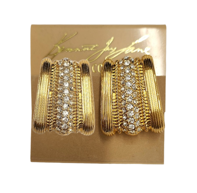 Gold with 3 Row Crystal Center Clip Earring