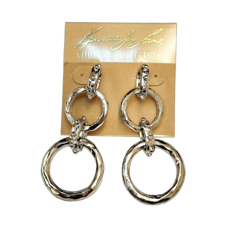 2.25"x1" 2 Small and Large Hammered Silver Circles Drop Post Earring