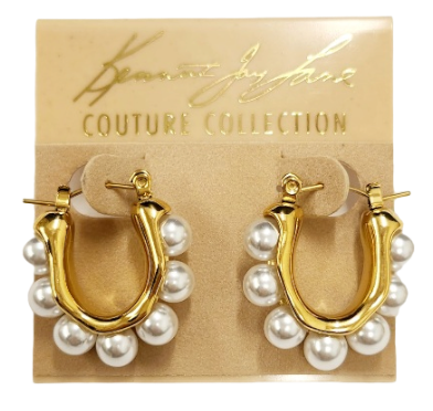 Gold Post Hoop Earring with White Pearls