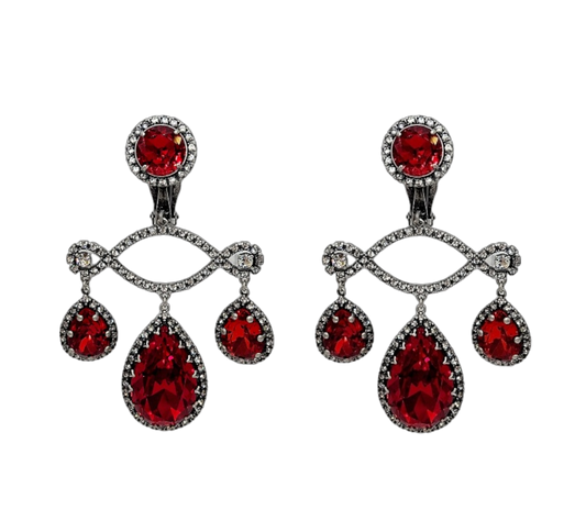 Gunmetal with Crystal & Ruby Triple Drop Clip Earring