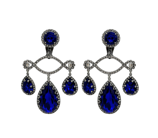 Gunmetal with Crystal Sapphire Triple Drop Clip Earring
