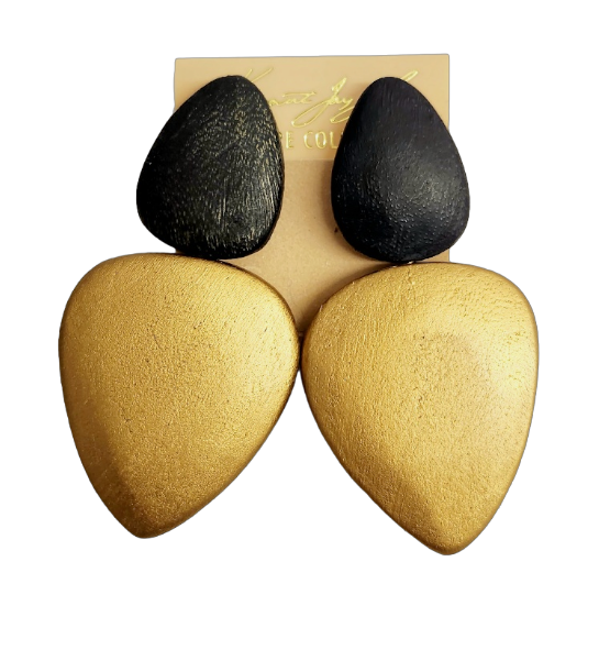 3 1-4" Black Wood Top with Gold Wood Bottom Pierced Earring