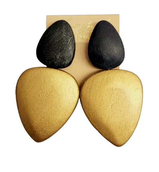 3 1-4" Black Wood Top with Gold Wood Bottom Pierced Earring
