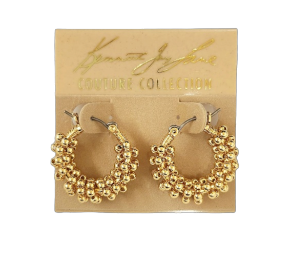 Polished Gold Cluster Round Beads Hoop Pierced Earring