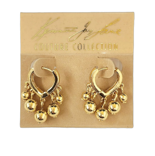 Polished Gold Heart Shape with Round Beads Drop Pierced Earring