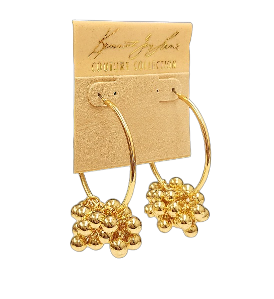 2" Gold Hoop with Cluster Gold Beads Pierced Earring