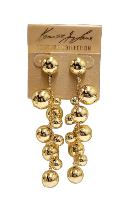 3 1-2" Polished Gold Dome Top with gold beads Drop Pierced Earring