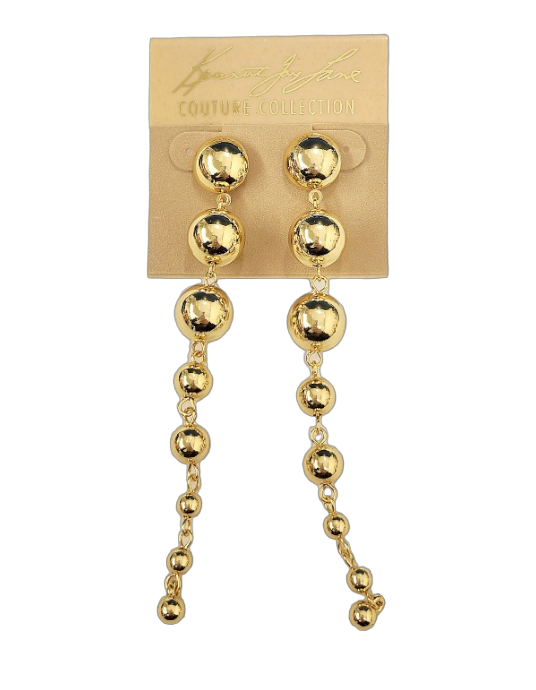 4" Polished Gold Dome Top with Gold Beads Graduated Pierced Earring