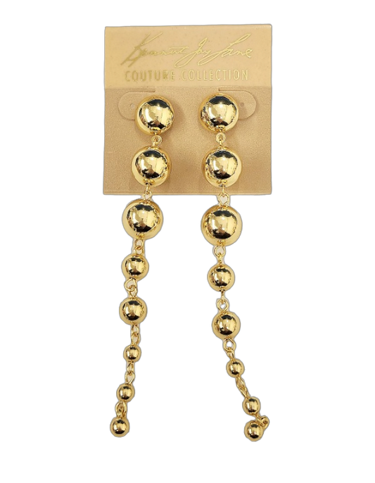 4" Polished Gold Dome Top with Gold Beads Graduated Pierced Earring