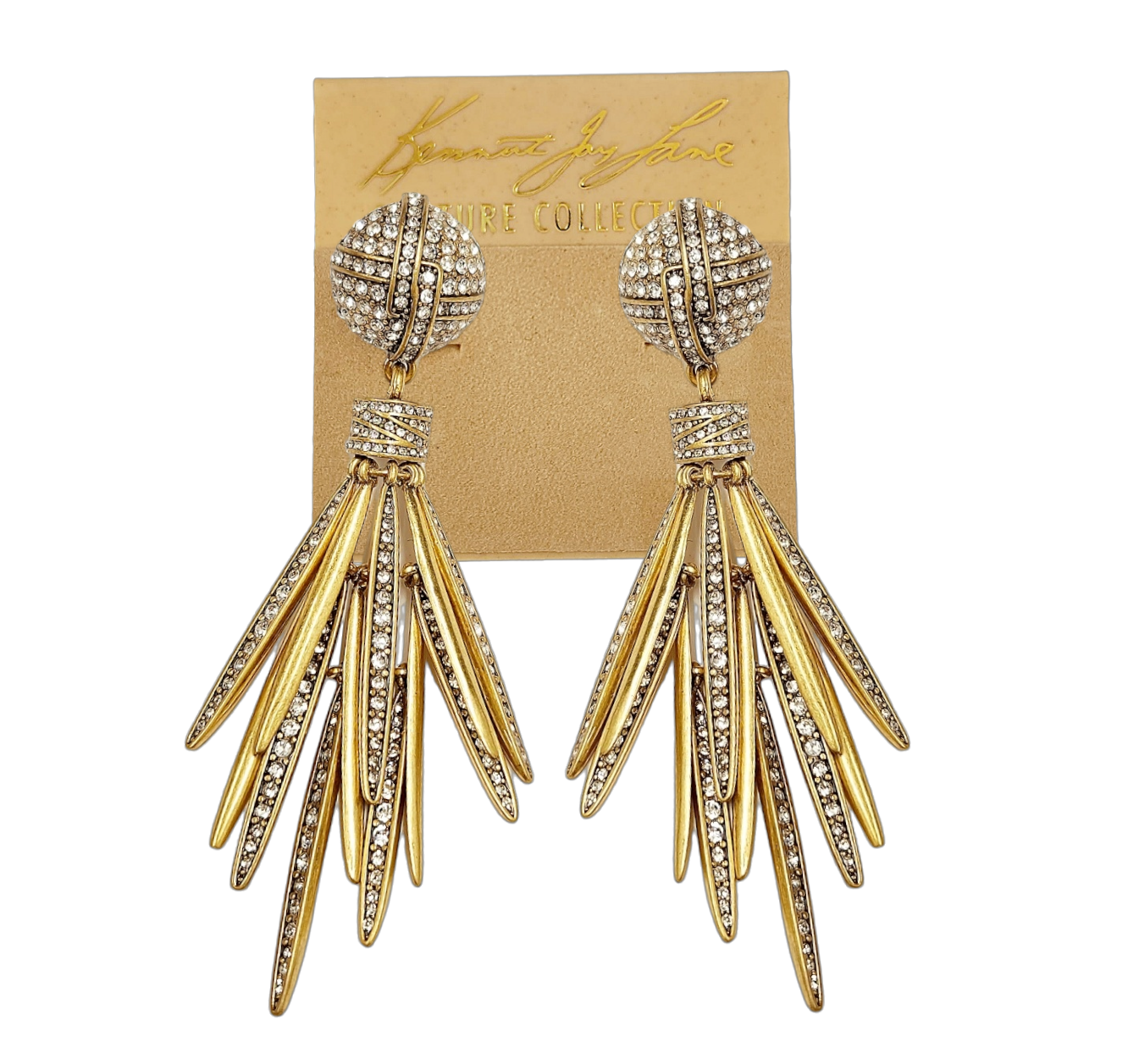 Light Antique Gold Rhinestone Spike Drops Post Earring