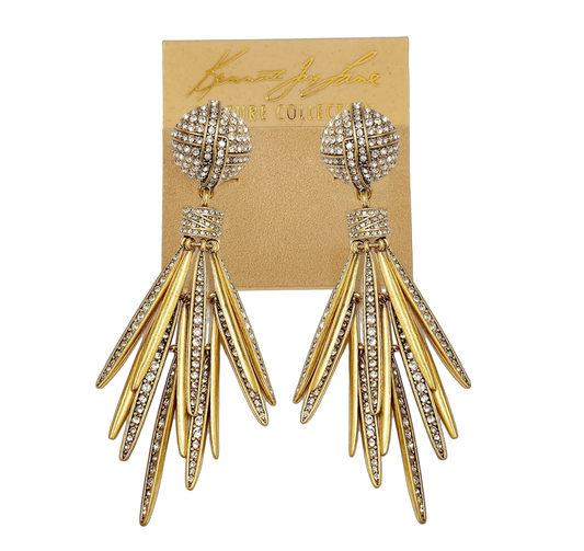 Light Antique Gold Rhinestone Spike Drops Post Earring