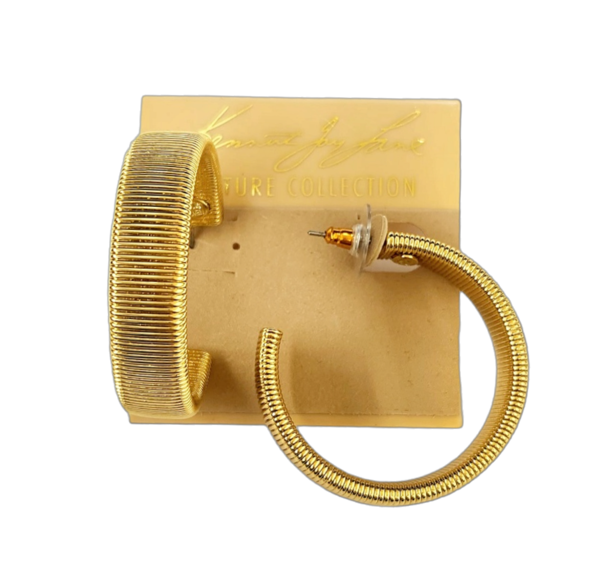 Gold Ribbed Post Hoop Earring