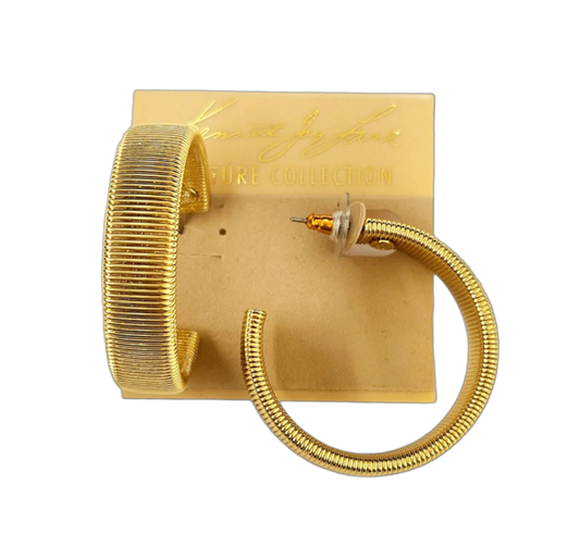 Gold Ribbed Post Hoop Earring