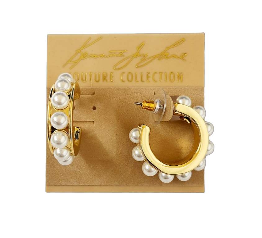 Gold with 5mm White Pearls Post hoop Earring