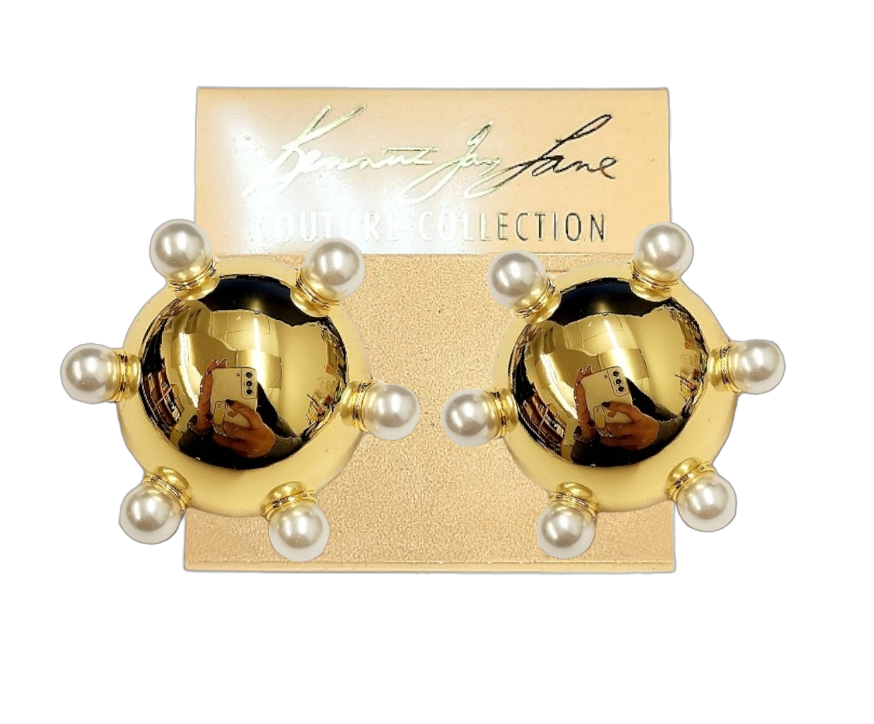 Polished Gold Button with 6mm White Pearl Post Earring