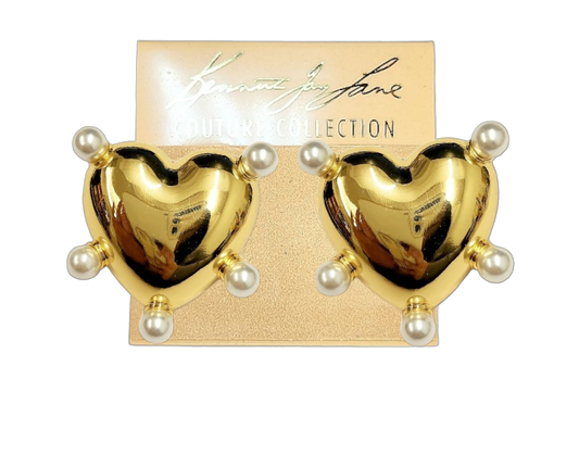 Polished Gold Heart with 6mm White Pearl Post Earring