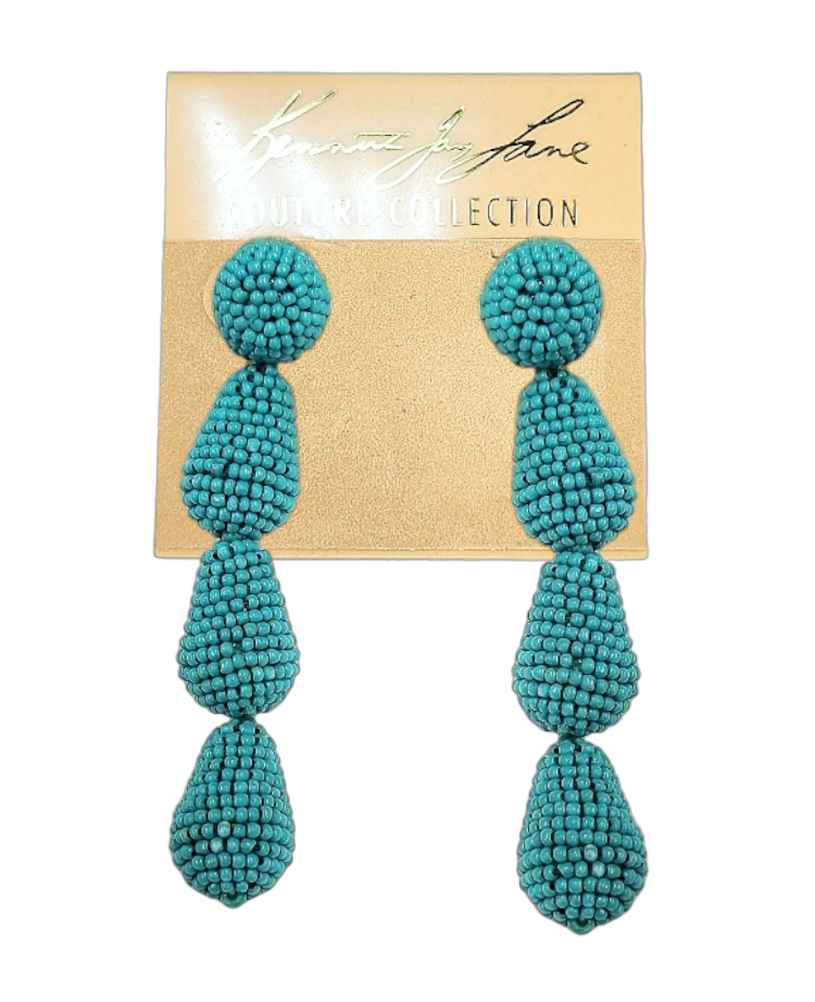Round Turquoise Top with 3 Turquoise Seed Bead Drops Post Earring