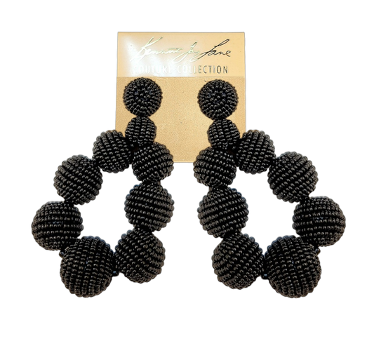 Graduated Black Seed Bead Ball Post Hoop Earring