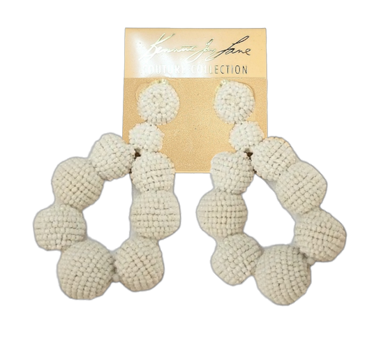 Graduated White Seed Bead Post Hoop Earring