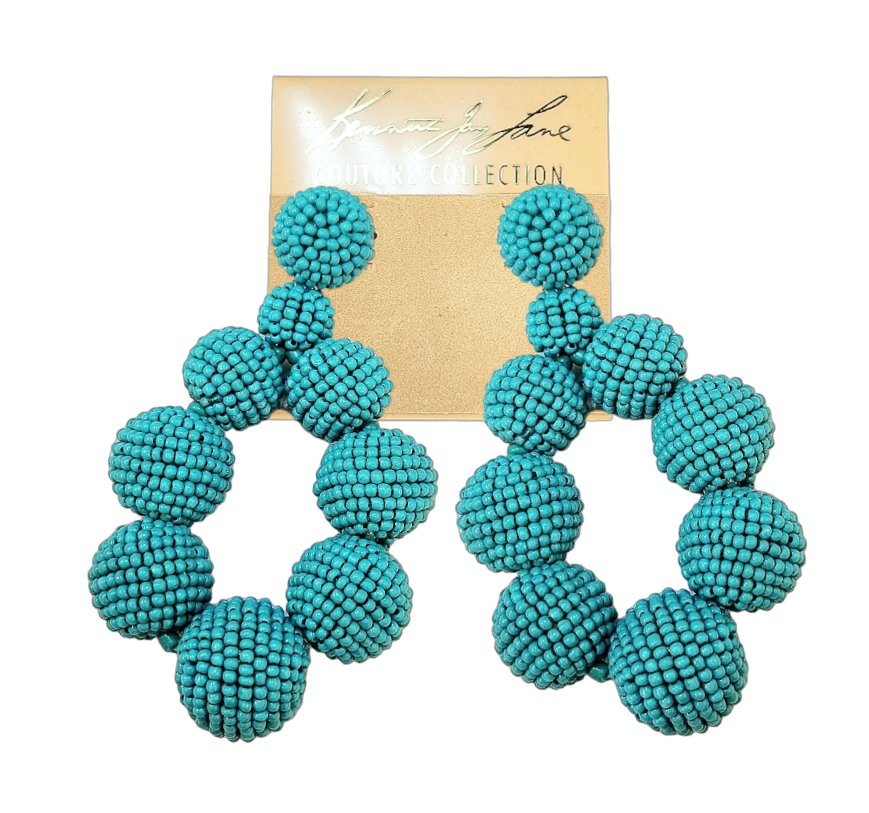 Graduated Turquoise Seed Bead Post Hoop Earring