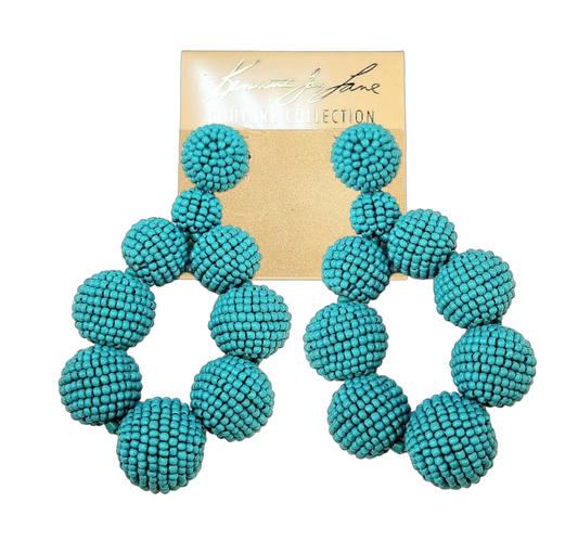 Graduated Turquoise Seed Bead Post Hoop Earring
