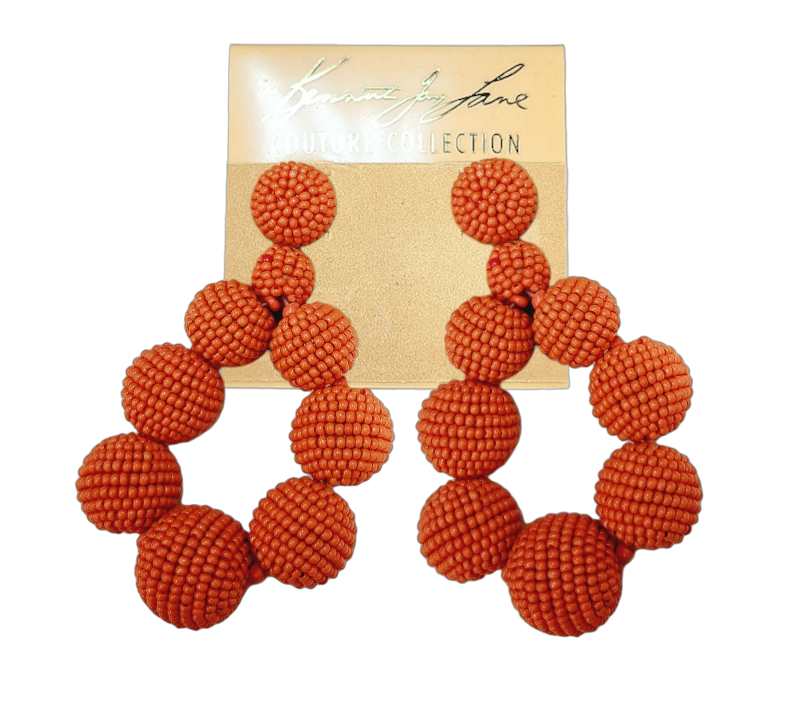 Graduated Coral Seed Bead Ball Post Hoop Earring