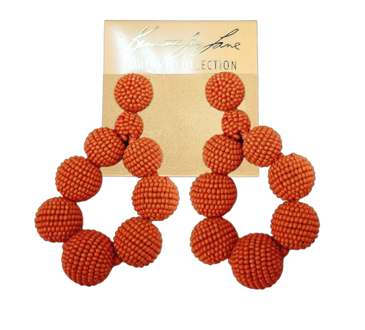 Graduated Coral Seed Bead Ball Post Hoop Earring