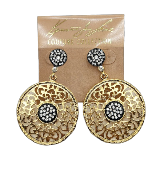 Black Crystal Top with Gold & Black Crystal Center Pierced Earring