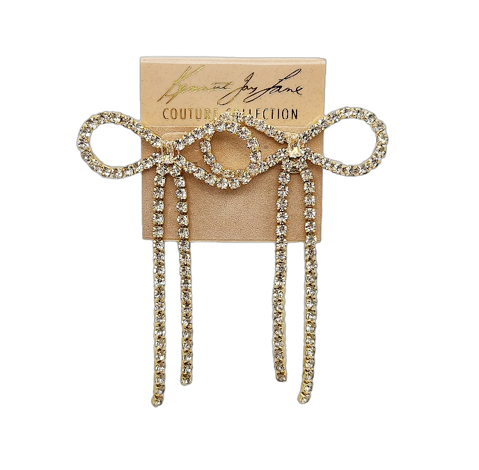 Gold Crystal Bow Drop Pierced Earring
