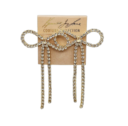 Gold Crystal Bow Drop Pierced Earring