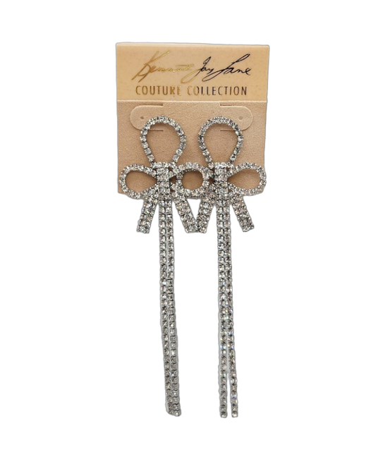Silver Crystal Bow with 2 Row Crystal Drop Pierced Earring