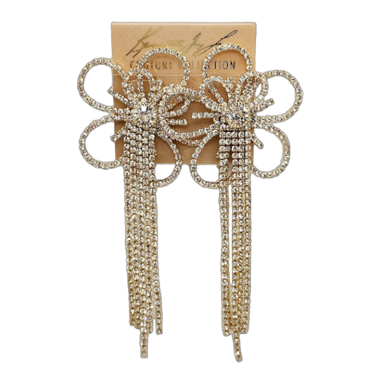 Gold Crystal Flower Waterfall Drop Pierced Earring